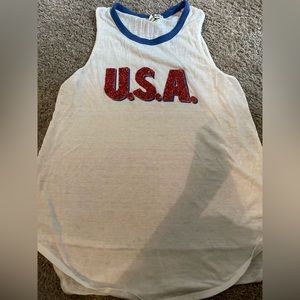 Express 4th of July bling USA red white and blue tank